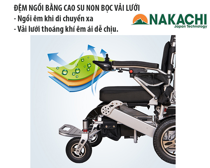 ghế ngồi và tựa lưng xe lăn điện gấp gọn NC-001